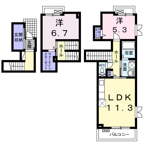 モデルノカーサ(2LDK/2階)の間取り写真