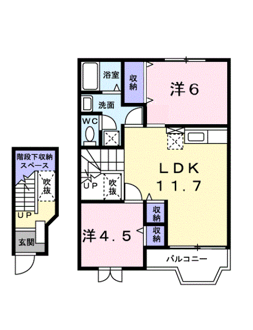 ミレニアムKANⅡA棟(2LDK/2階)の間取り写真