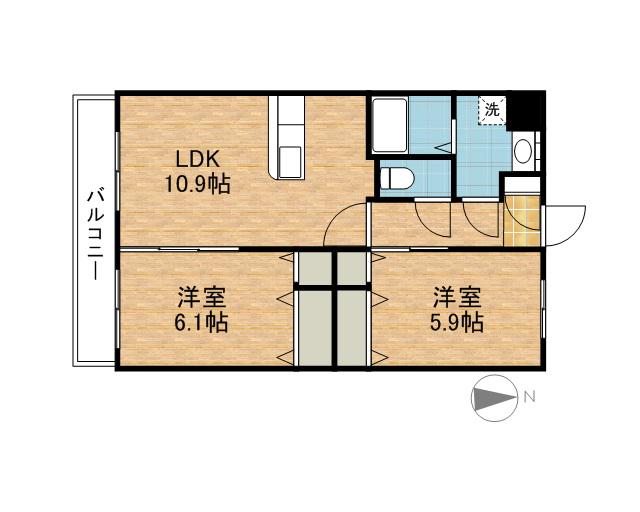 はなみずきⅠ番館(2LDK/2階)の間取り写真
