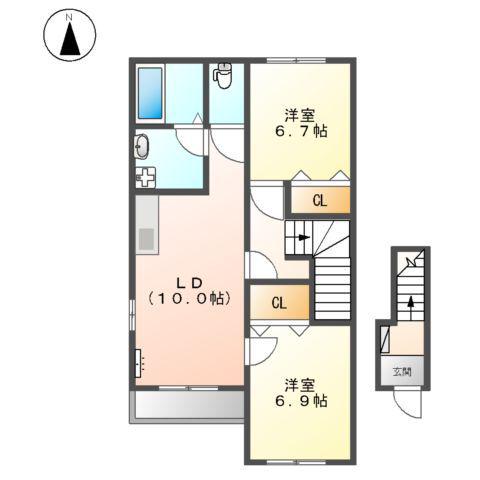 コンフォール皆春(2LDK/2階)の間取り写真