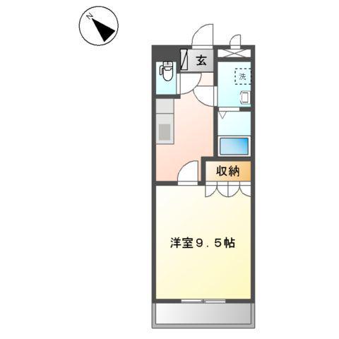 グランヴェルデ月平(1K/1階)の間取り写真