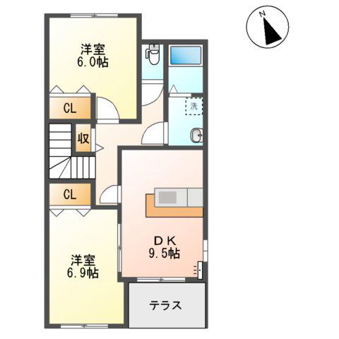 ピアクール(2DK/2階)の間取り写真
