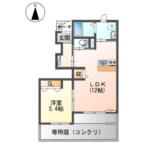 メゾンフェリーチェⅡ(1LDK/1階)の間取り写真