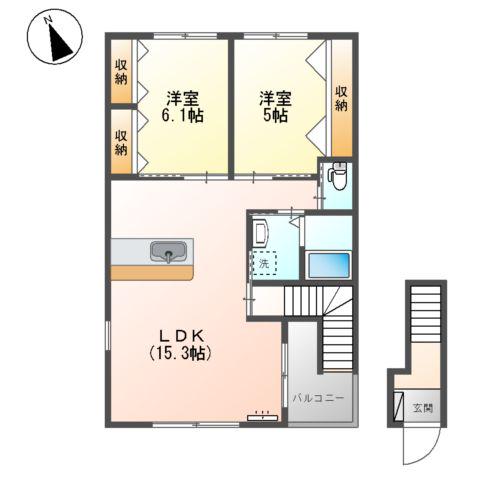 トゥインクル・ソレイユ(2LDK/2階)の間取り写真