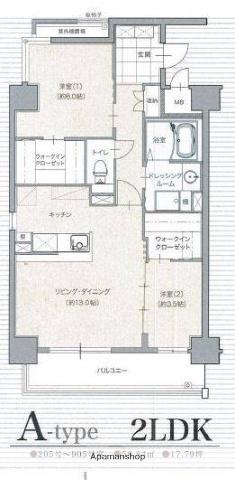 プレミアム・ラグ勢家(2LDK/8階)の間取り写真