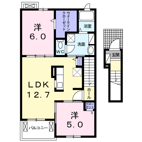 三佐横丁Ⅱ(2LDK/2階)の間取り写真