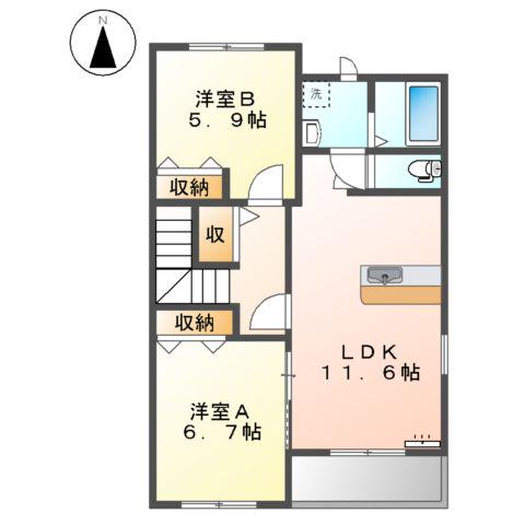 ラ・レーヴ(2LDK/2階)の間取り写真