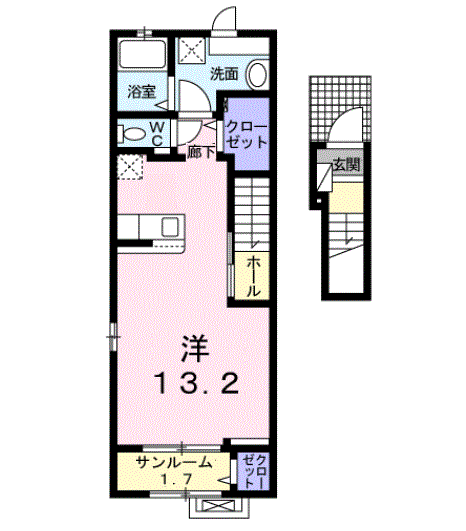 アヴェニューⅣ(1K/2階)の間取り写真