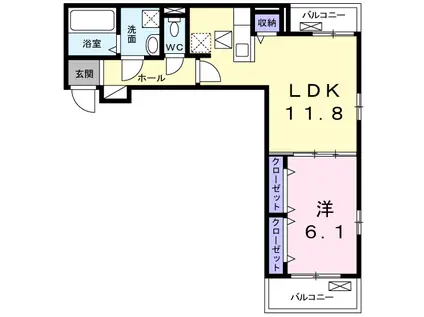 セレーノ 須賀(1LDK/1階)の間取り写真