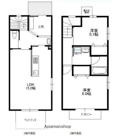 メゾネージ屋山 C棟(2LDK/1階)の間取り写真