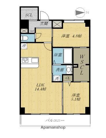 スカイメゾン新町(2LDK/9階)の間取り写真