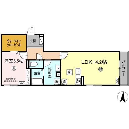 D-ROOM長浜(1LDK/1階)の間取り写真