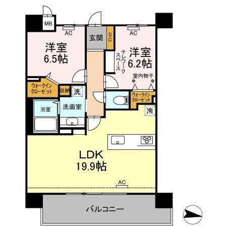 PARK AVENUE イースト(2LDK/14階)の間取り写真