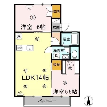 アスール三佐(2LDK/2階)の間取り写真