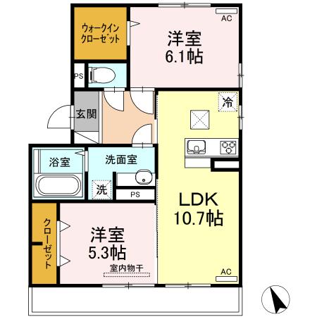 プレミアムXIX・XX番館 XIX番館(2LDK/1階)の間取り写真