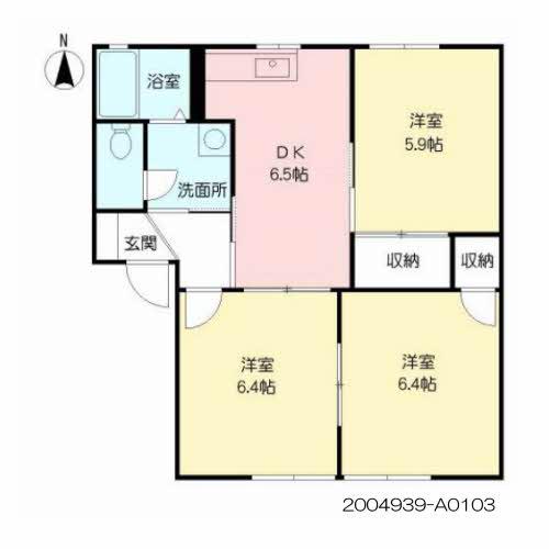 ディアス三川 A(3DK/1階)の間取り写真