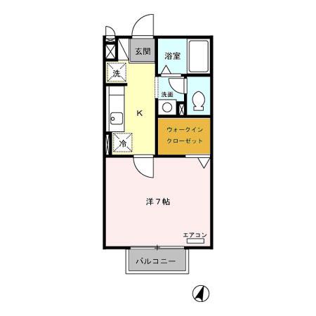 アムール南(1K/2階)の間取り写真