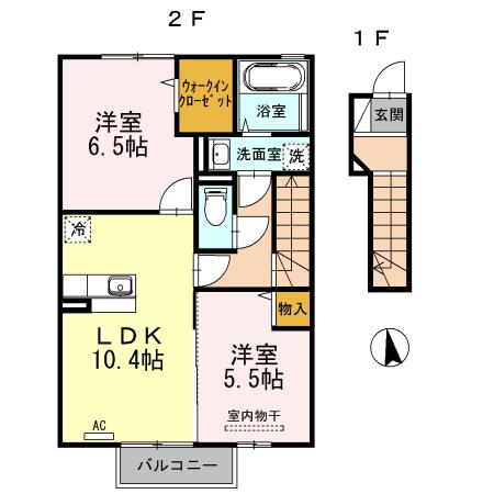 プランドール由布(2LDK/2階)の間取り写真
