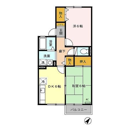 リブェールけやきⅢ(2DK/2階)の間取り写真