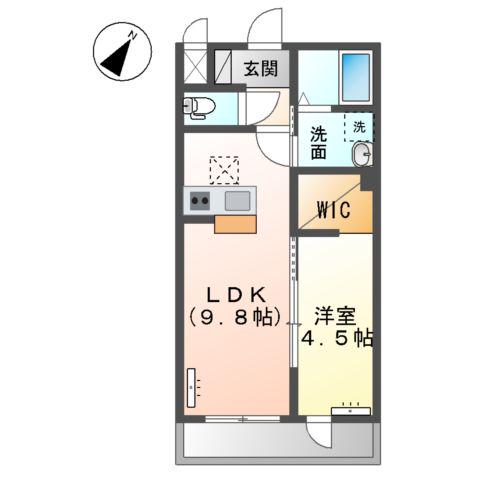 コスモタウン山の手(1LDK/2階)の間取り写真