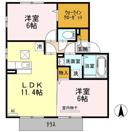 ケイファイブ今津留(2LDK/1階)の間取り写真