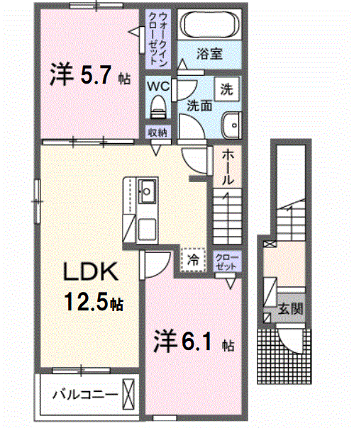 日豊本線 鶴崎駅 バス乗車時間：7分 志村バス停で下車 徒歩7分 2階建 築1年(2LDK/2階)の間取り写真