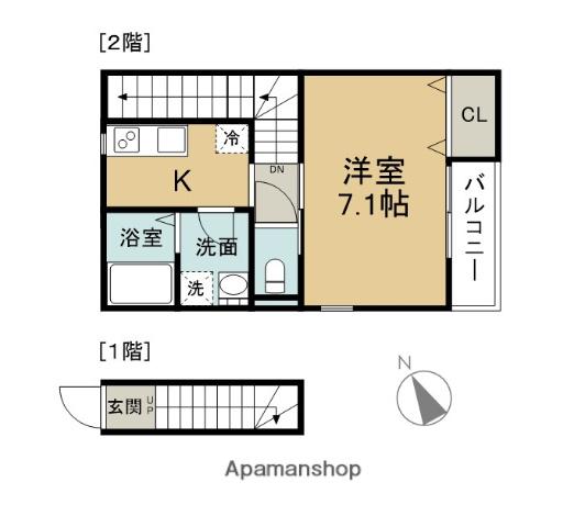 ルシャノワール猪野(1K/2階)の間取り写真