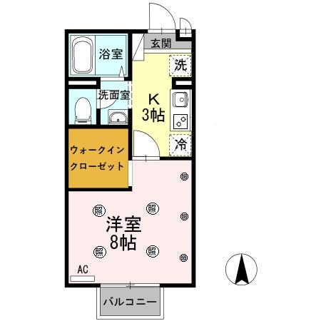 サンハイム森町A棟(1K/1階)の間取り写真