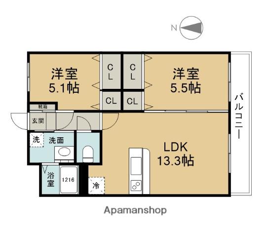 BERRYTS大在(2LDK/1階)の間取り写真