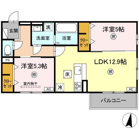 PREMILIFE日岡(2LDK/1階)の間取り写真