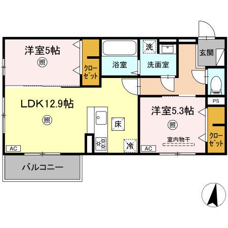 PREMILIFE日岡(2LDK/1階)の間取り写真