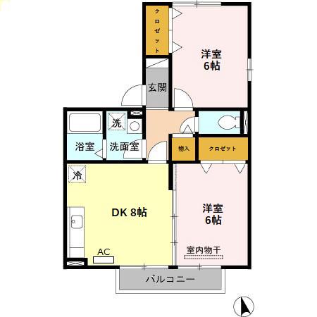 フォレストヴィラII棟(2DK/2階)の間取り写真