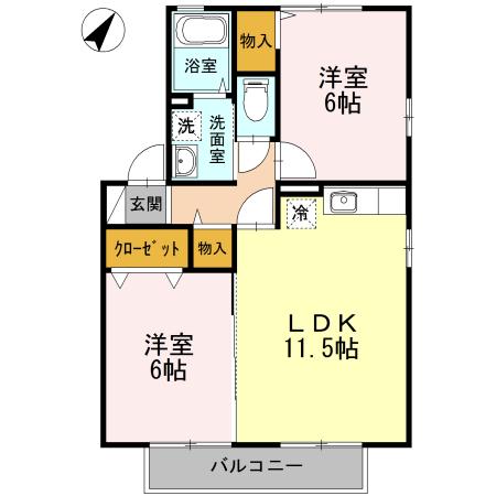 ボヌールC(2LDK/2階)の間取り写真
