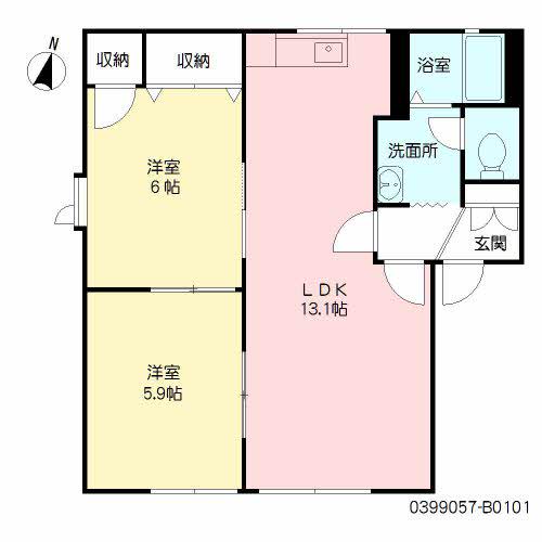 ディアスメディオB(2LDK/1階)の間取り写真
