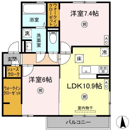 WISTERIA GARDEN(2LDK/1階)の間取り写真