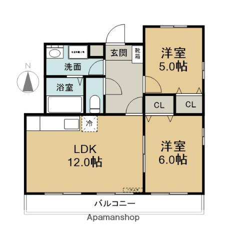 ピースフル松岡(2LDK/3階)の間取り写真