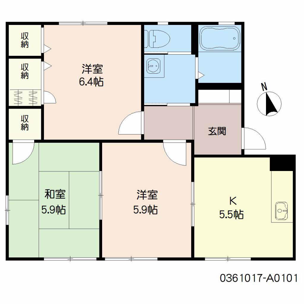 フレグランス宗方  A棟(3K/1階)の間取り写真