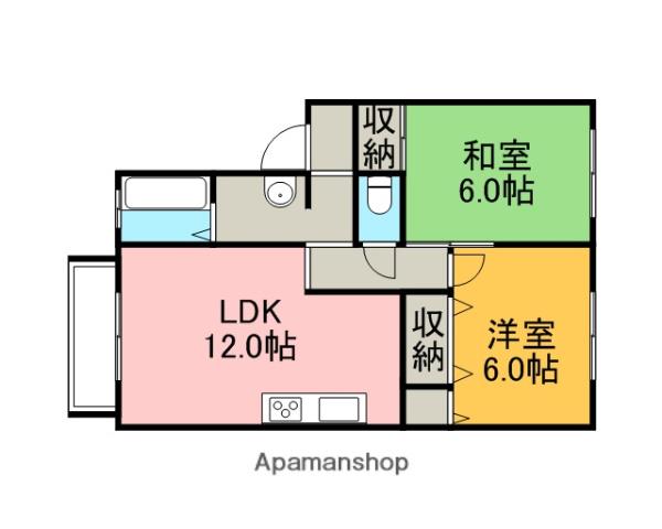 セジュール秋月 B棟(2LDK/2階)の間取り写真
