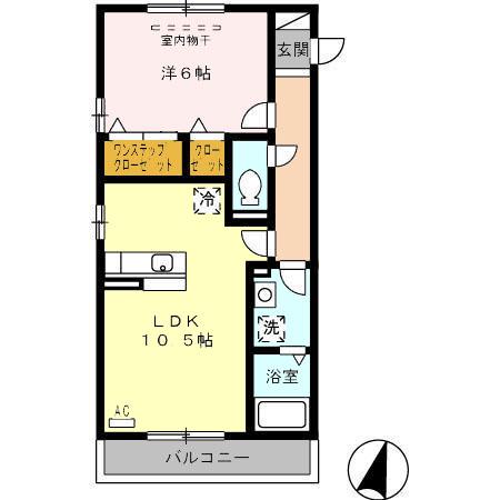 GLICINE花高松(1LDK/2階)の間取り写真