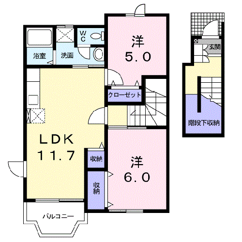 クレストールふじⅡ(2LDK/2階)の間取り写真