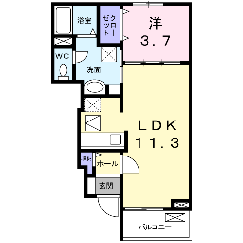 フローラルコートU・Ⅲ(1LDK/1階)の間取り写真