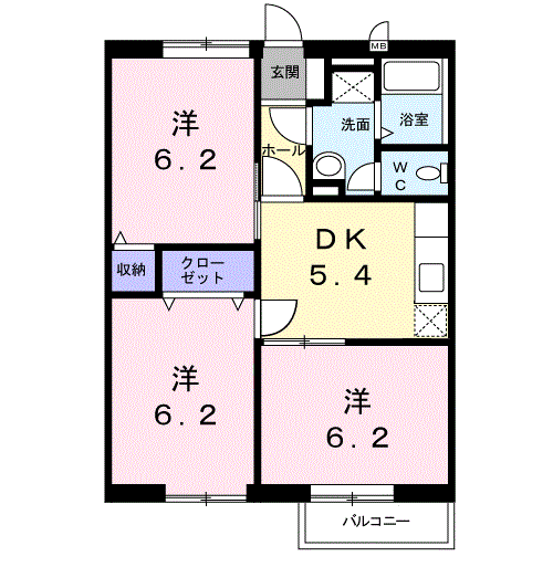 ヴェルドミールⅡ(3DK/2階)の間取り写真