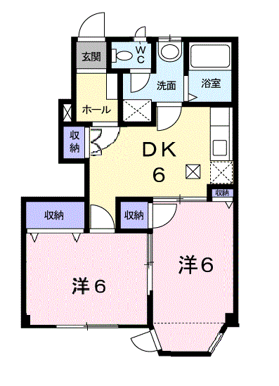 チャレロ21三番館D棟(2DK/1階)の間取り写真