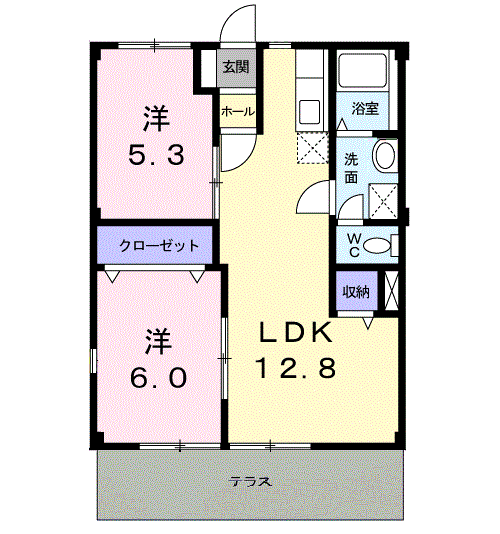 コンフォートヴィラS2(2LDK/1階)の間取り写真