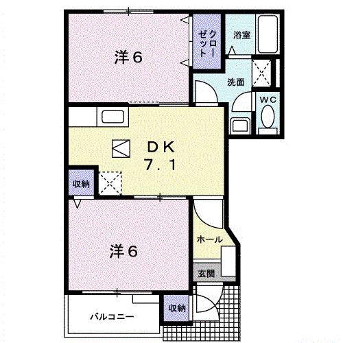 ビップハイツM-Ⅰ(2DK/1階)の間取り写真