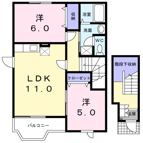 エスポアールⅡ(2LDK/2階)の間取り写真