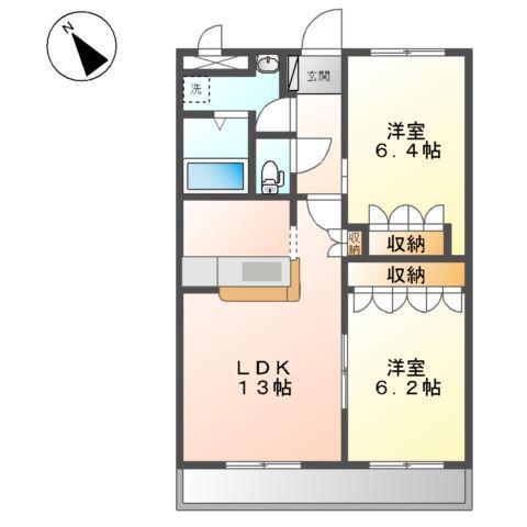 オレンジヴィラ(2LDK/2階)の間取り写真