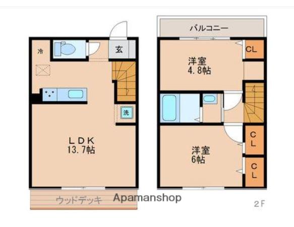 NEXT GRANGROM勢家 B棟(2LDK/2階)の間取り写真