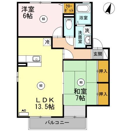 サンカルチェあいおいE(2LDK/2階)の間取り写真