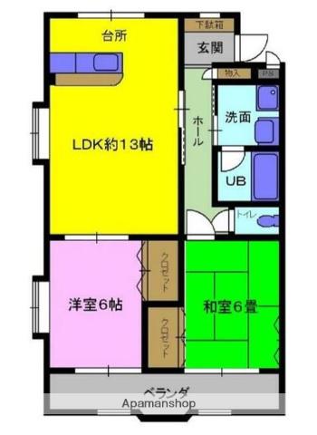 エクセル悦和8(2LDK/1階)の間取り写真